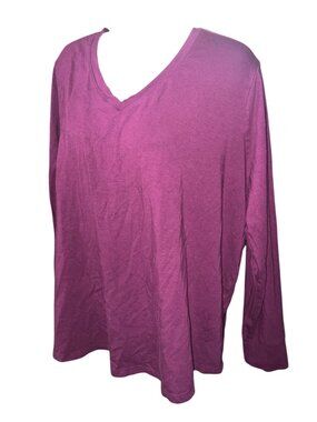 Terra & Sky Womens Plus Size V-Neck Long Sleeve Top Sz 3XL Purple Soft Lightweig